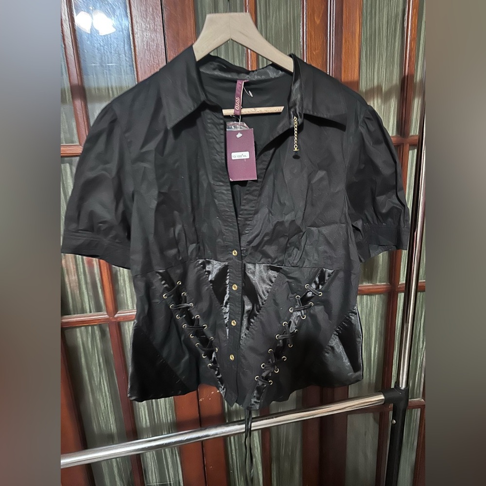 Black Lace-Up Women's Top